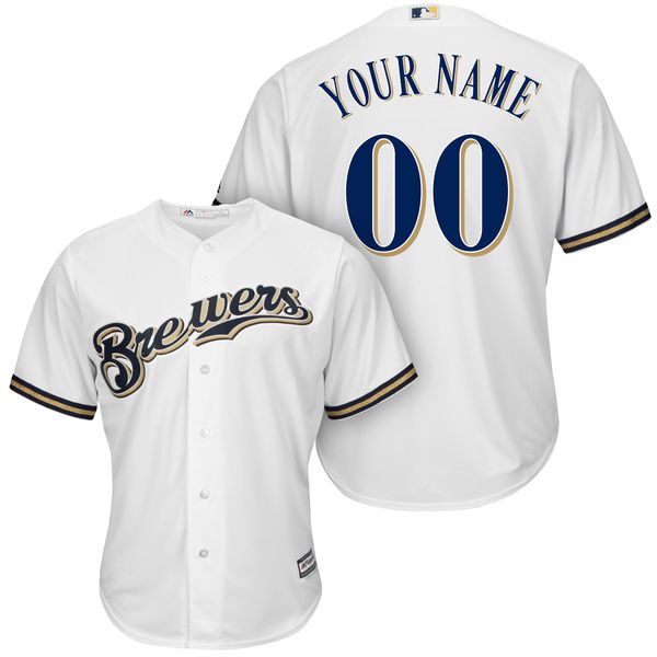 Men Milwaukee Brewers Majestic White Cool Base Custom MLB Jersey